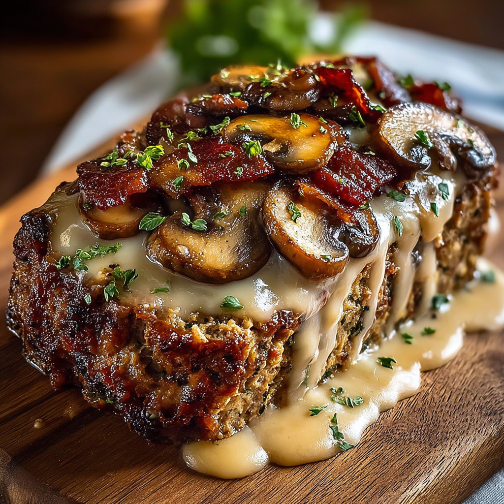 Bacon Mushroom Swiss Meatloaf recipe