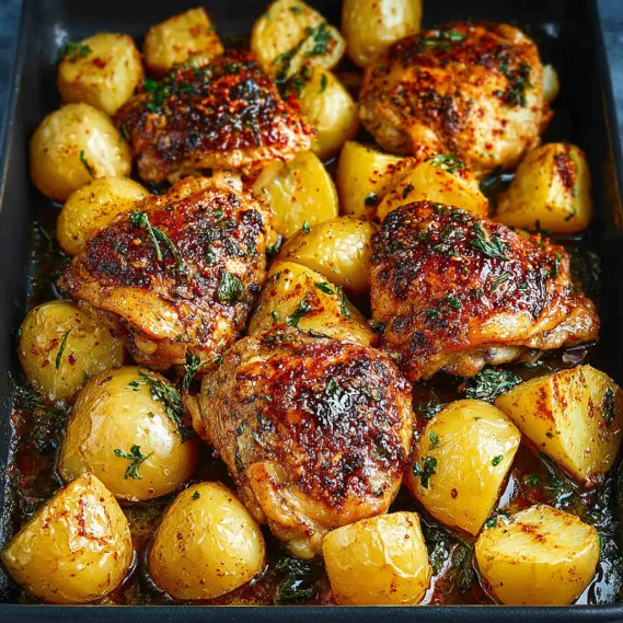 Baked Chicken Thighs Potatoes recipe