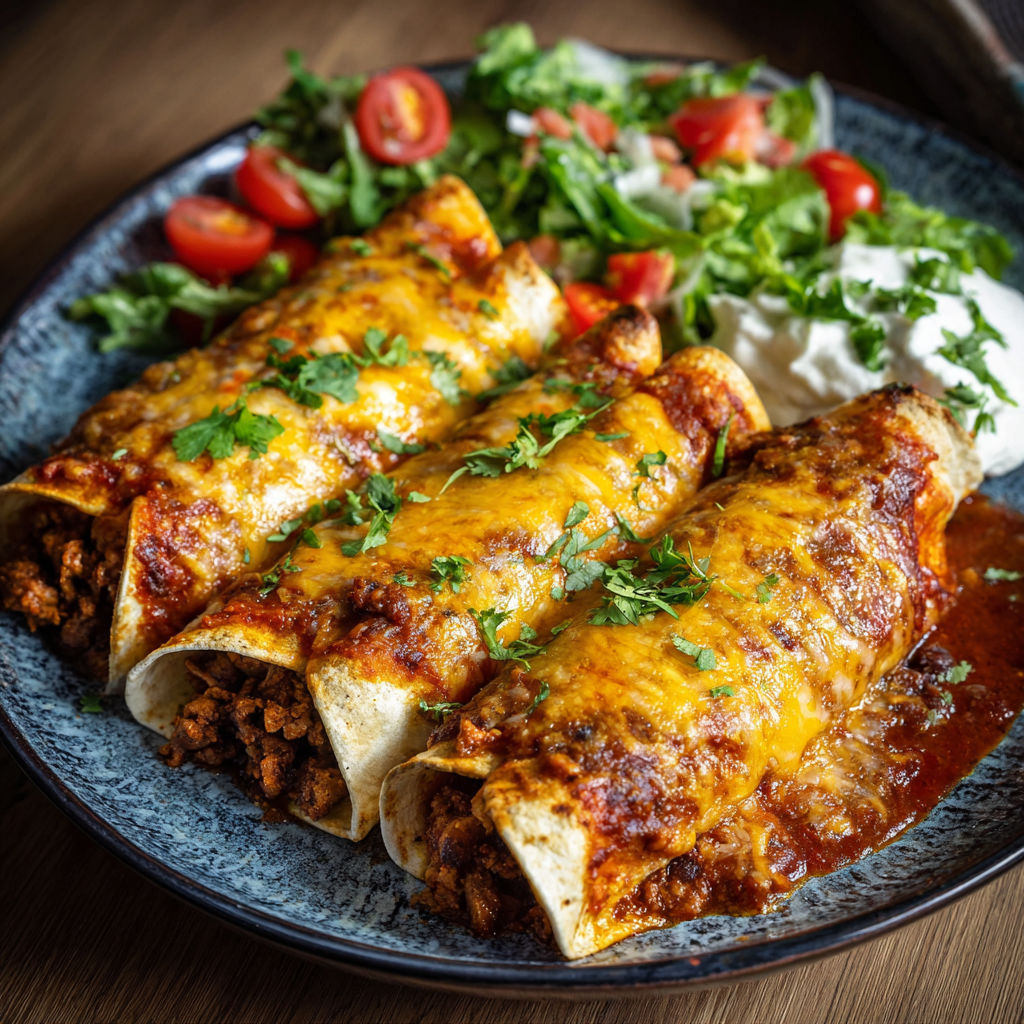 Baked Meat and Bean Enchiladas recipe