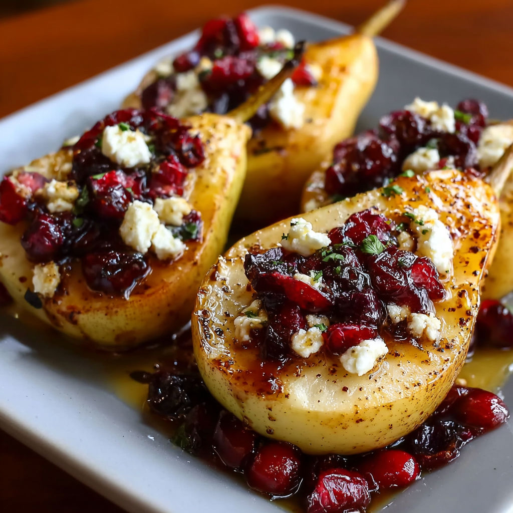 Baked Pears Feta Honey Cranberries recipe