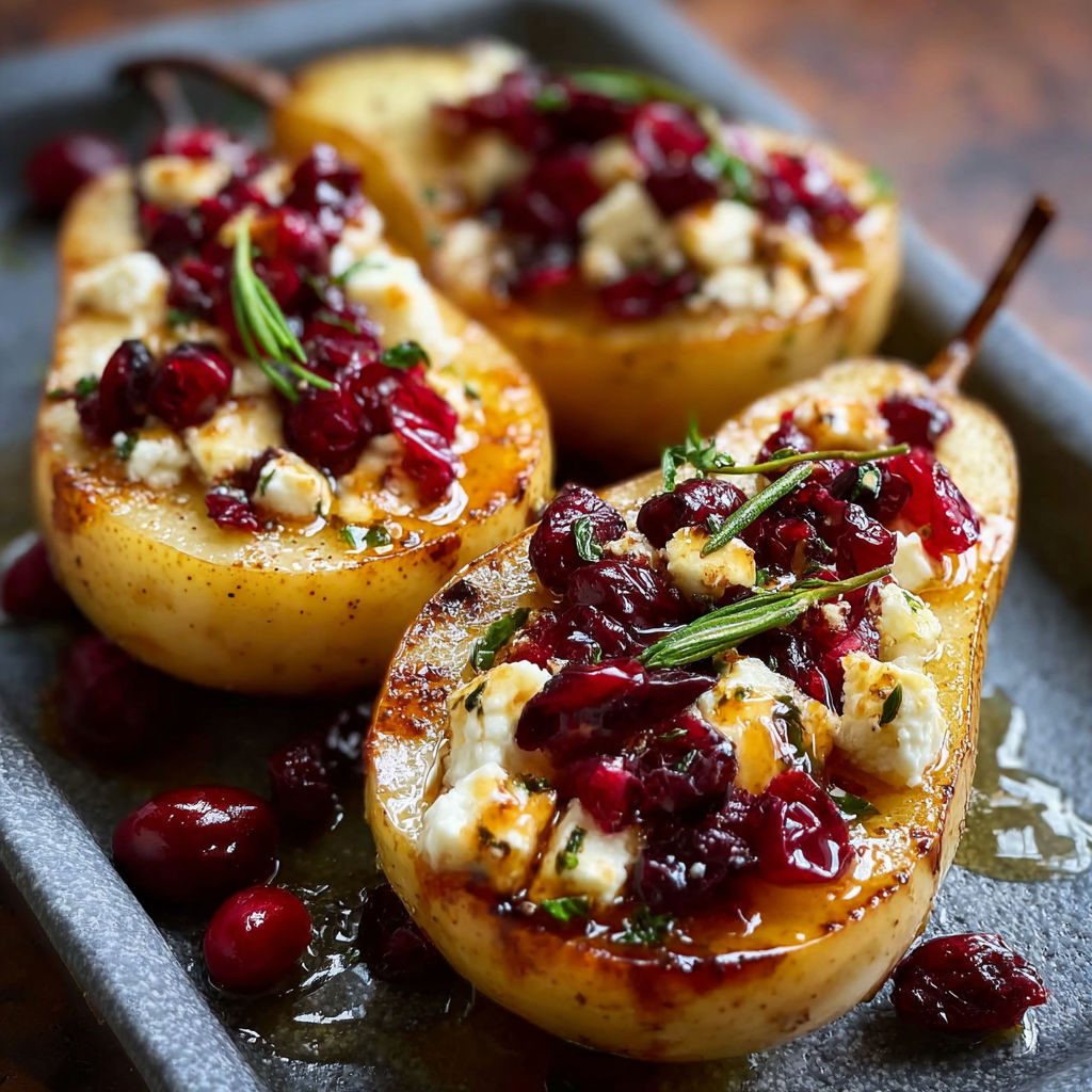 Baked Pears Feta Honey Cranberries recipe