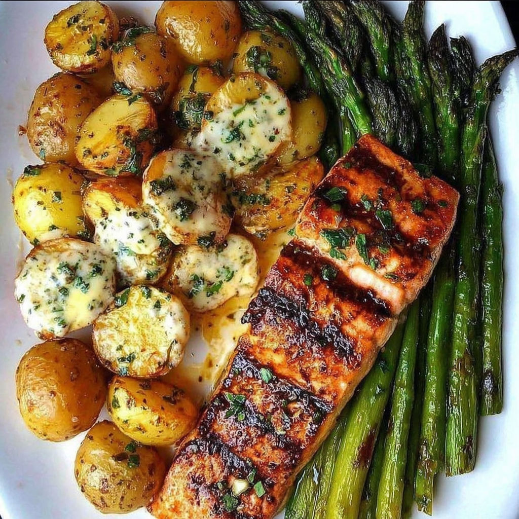 Baked Salmon Potatoes Asparagus recipe