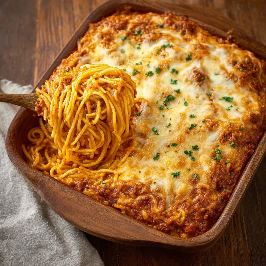 Baked Spaghetti Cheesy Beef recipe