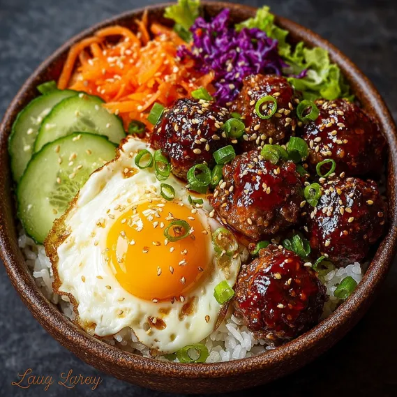 Korean BBQ Meatball Rice Bowls recipe