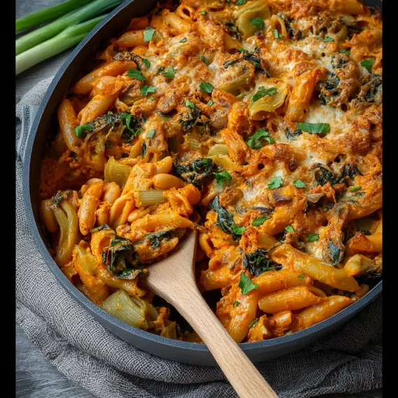 Bean Broccoli Kimchi Pasta Bake recipe