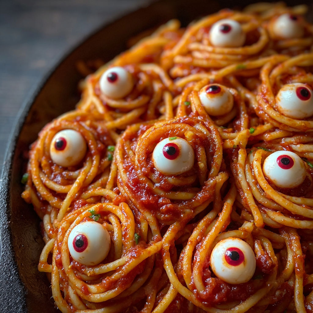 Bloody Spaghetti Mozzarella Eyeballs recipe
