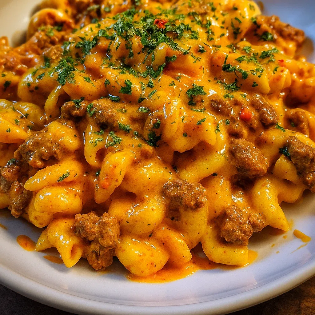 One Pot Cajun Beef Cheddar Pasta recipe