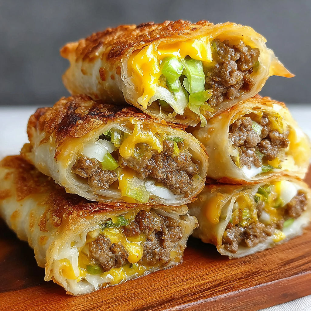 Cheeseburger Eggrolls with Cheese recipe
