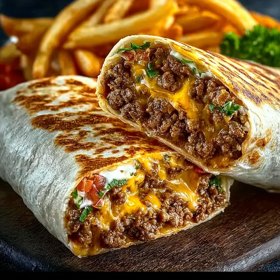 Cheesy Beef Burritos with Fries recipe