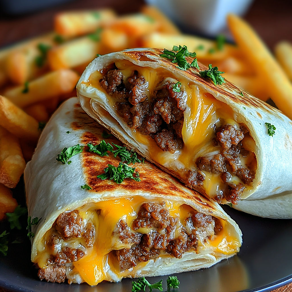 Cheesy Beef Burritos with Fries recipe