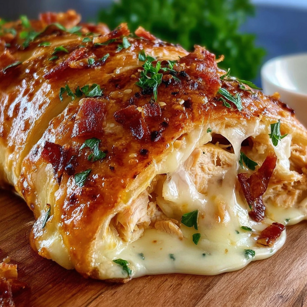 Cheesy Chicken Bacon Ranch Stromboli recipe