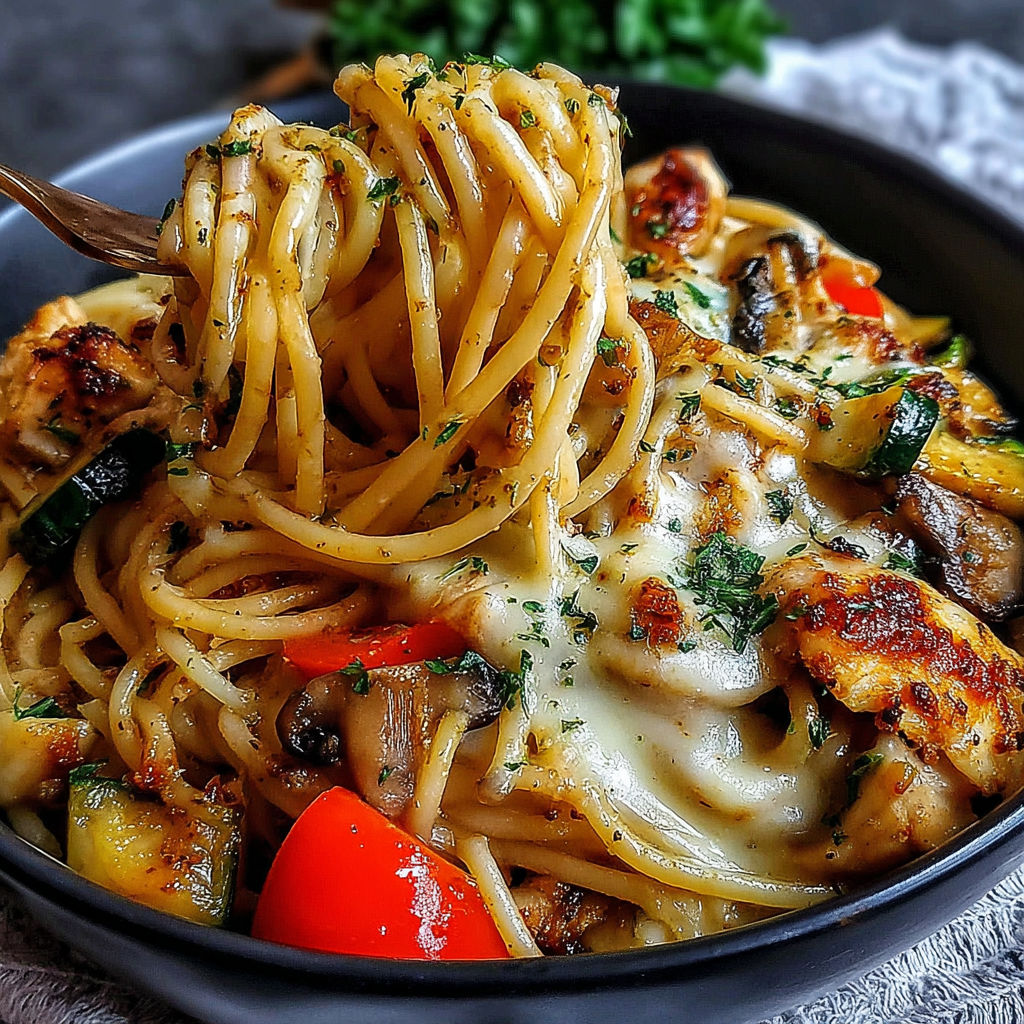 Cheesy Chicken Garlic Butter Spaghetti recipe