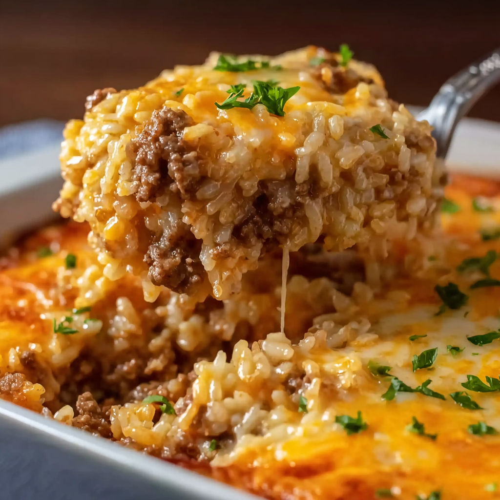 Cheesy Ground Beef Rice Casserole recipe