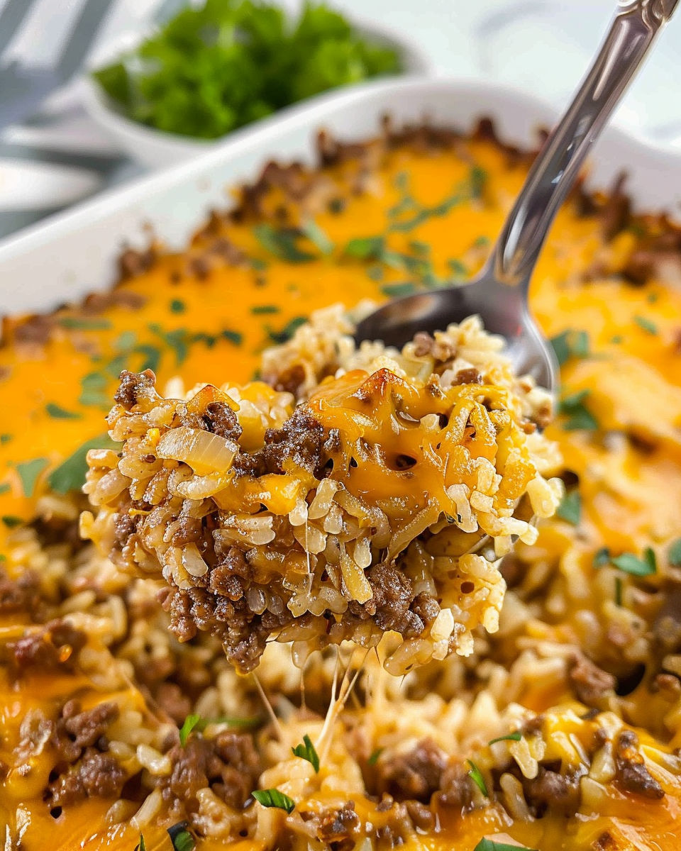 Cheesy Ground Beef and Rice recipe