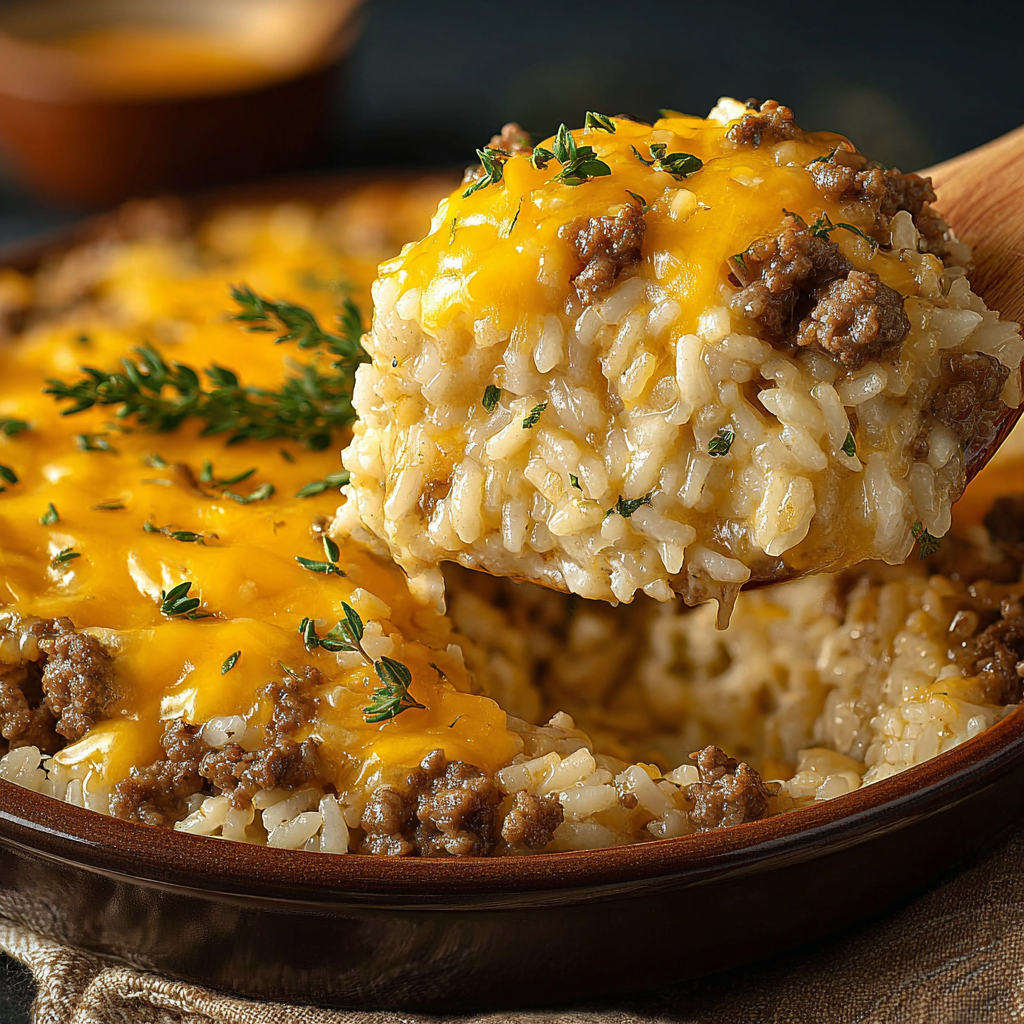 Cheesy Hamburger Rice Casserole recipe