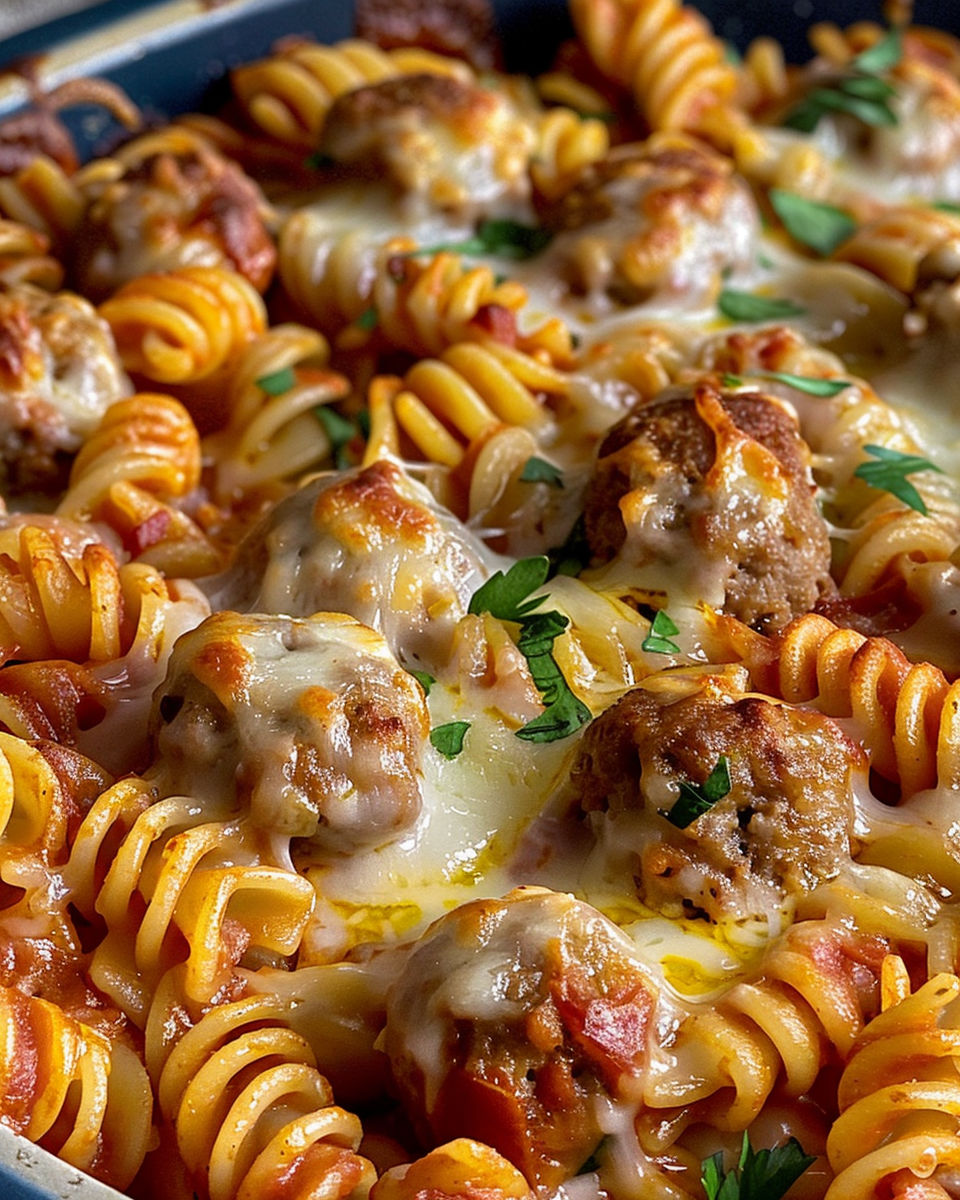 Cheesy Meatball Rotini Bake recipe