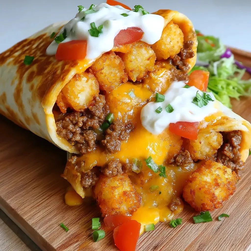Cheesy Potato Beef Burritos recipe