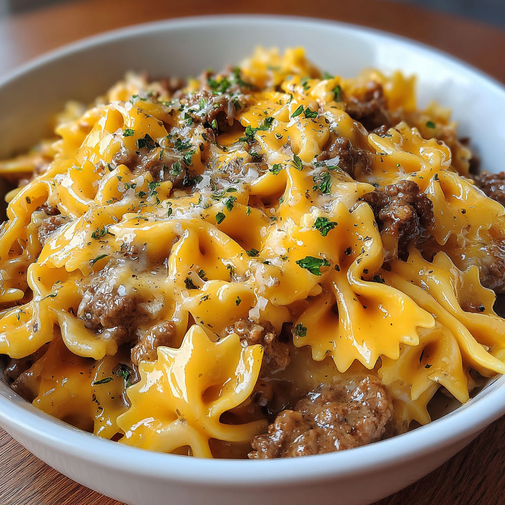 Cheesy Velveeta Beef Bowtie Pasta recipe