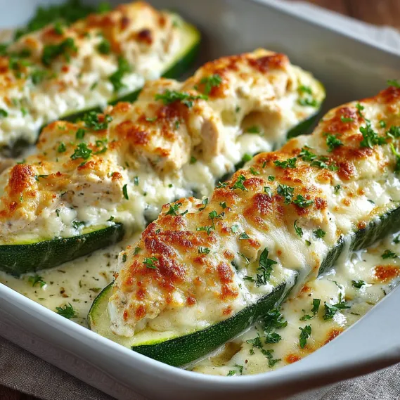 Chicken Alfredo Zucchini Boats recipe