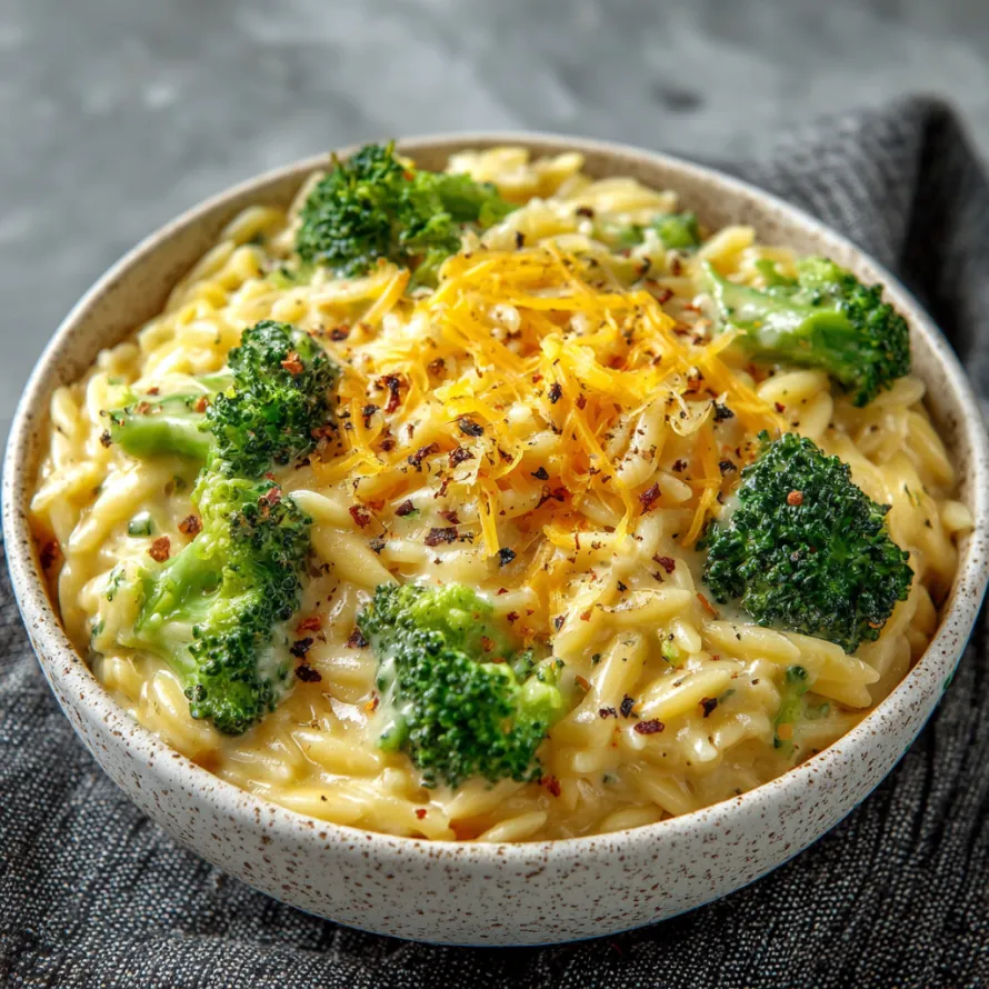 Creamy Broccoli Cheddar Orzo recipe