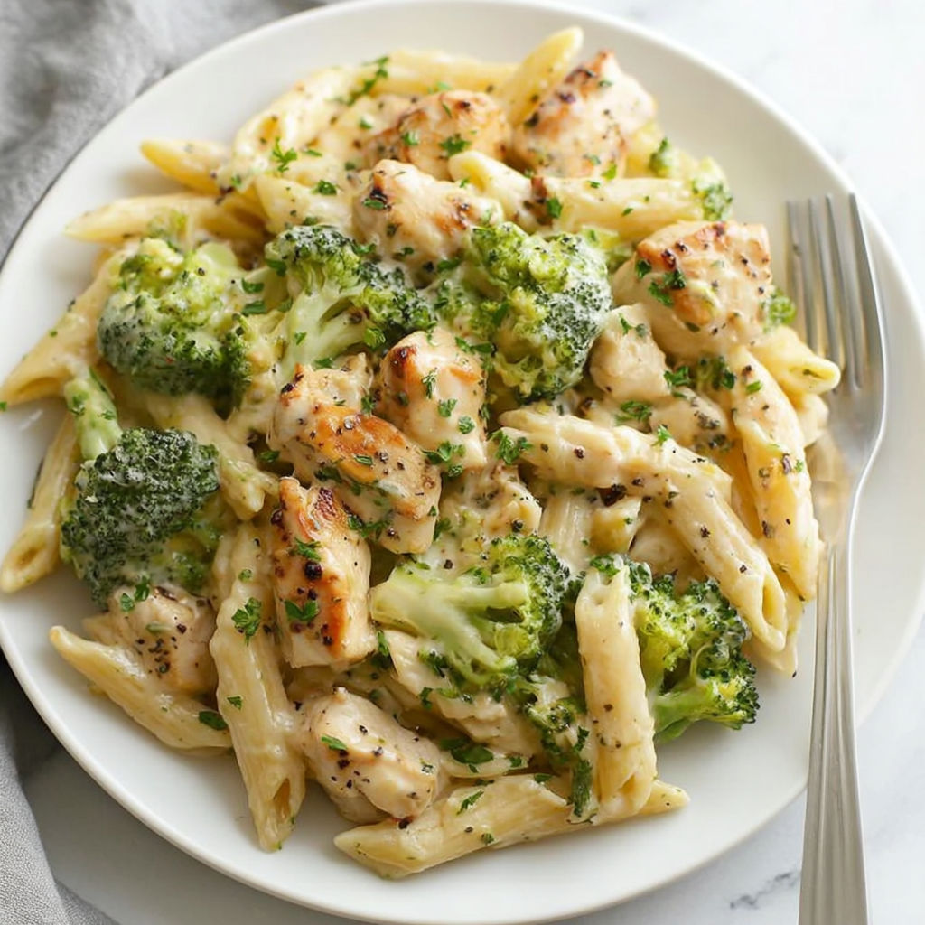 Creamy Broccoli Garlic Chicken Penne recipe