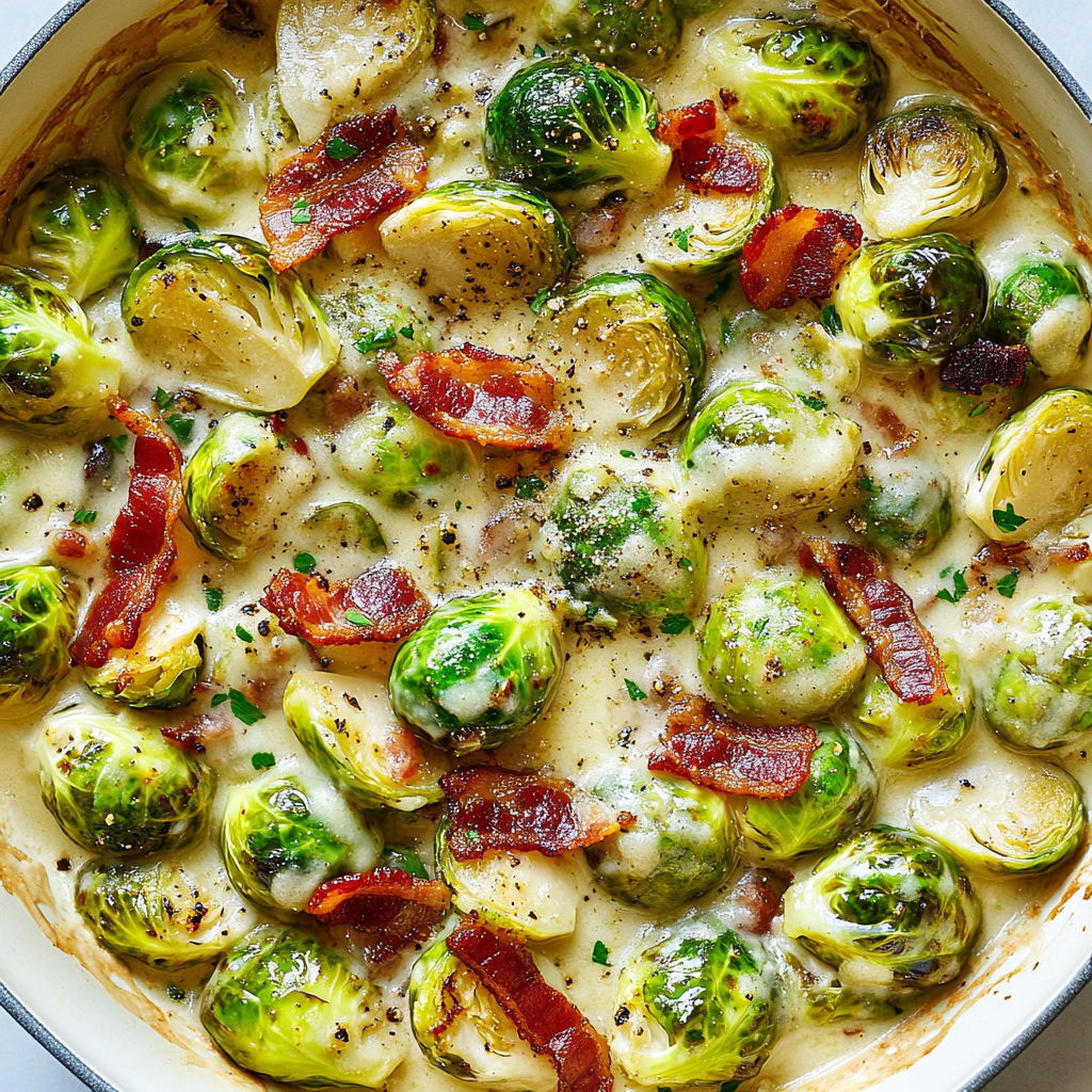 Creamy Brussels Sprouts Turkey Bacon recipe