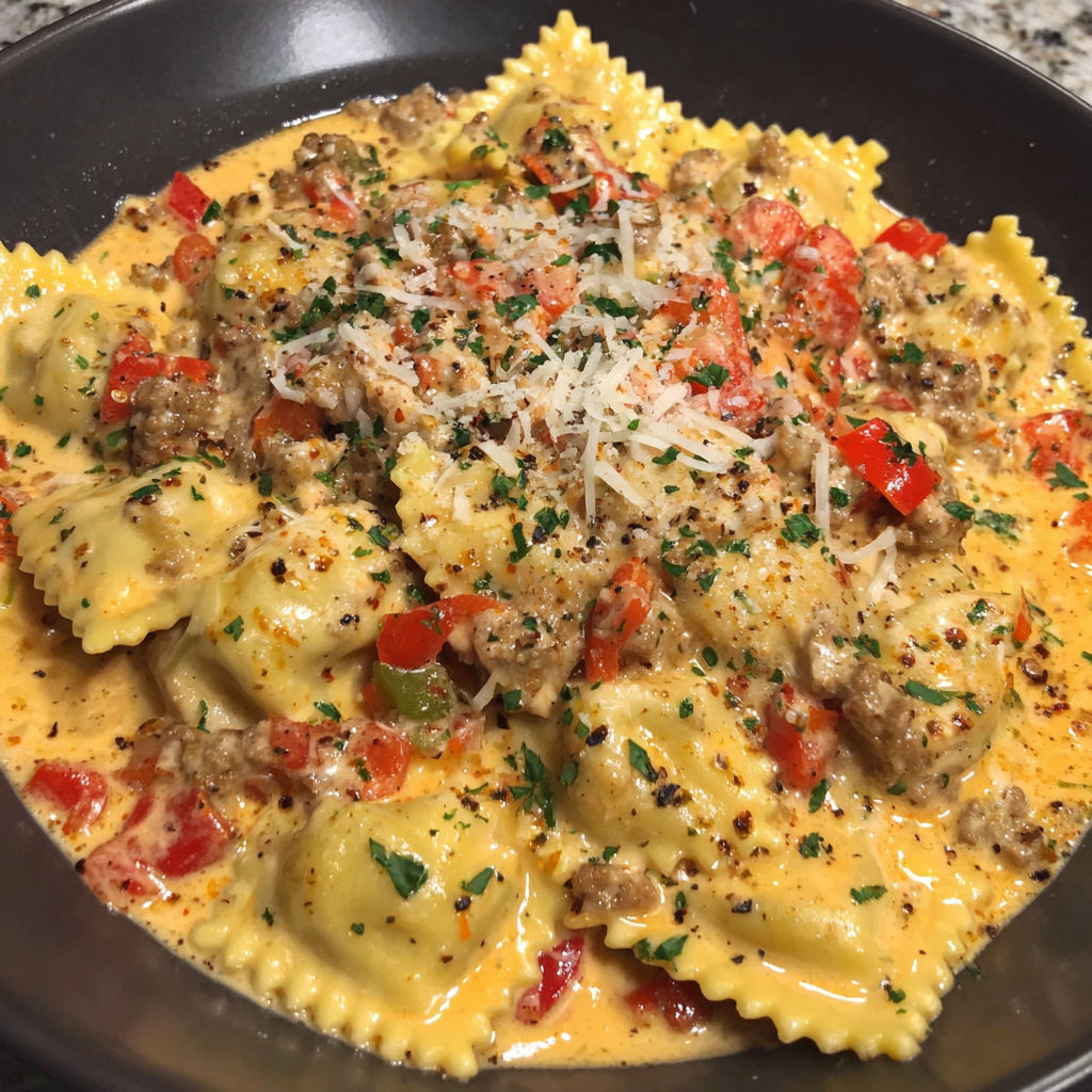 Creamy Cajun Sausage Ravioli recipe