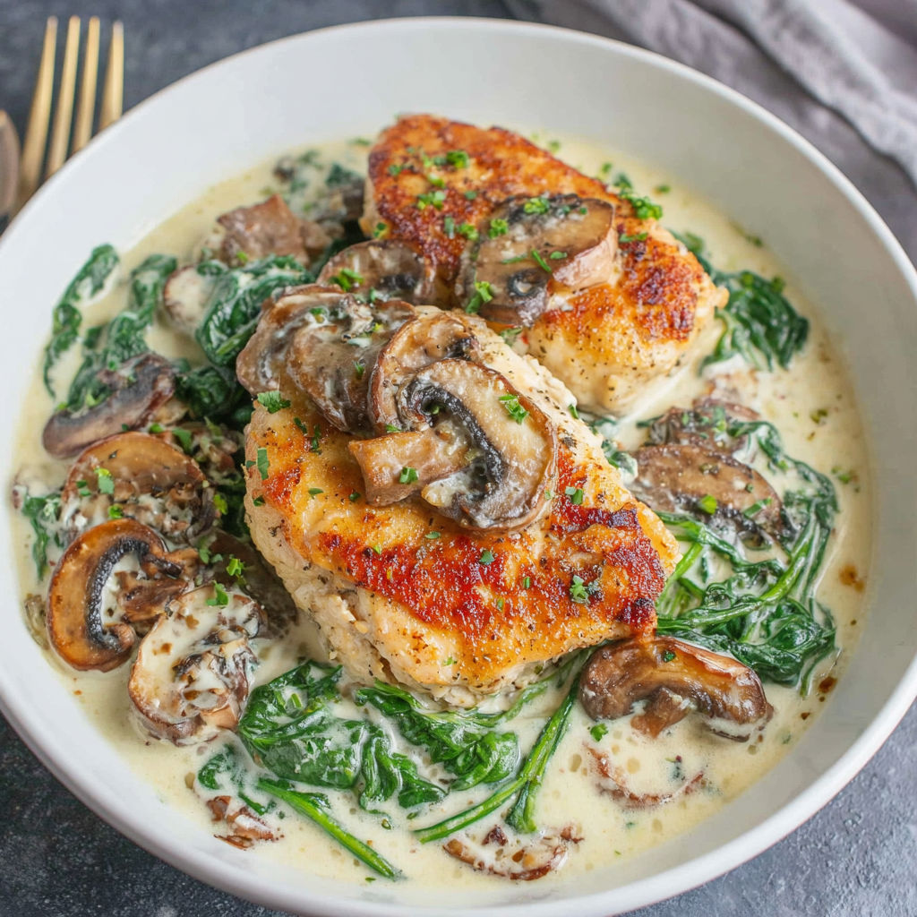 Creamy Chicken Mushrooms Spinach recipe