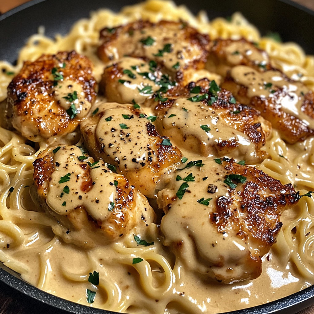 Creamy Garlic Butter Chicken Noodles recipe