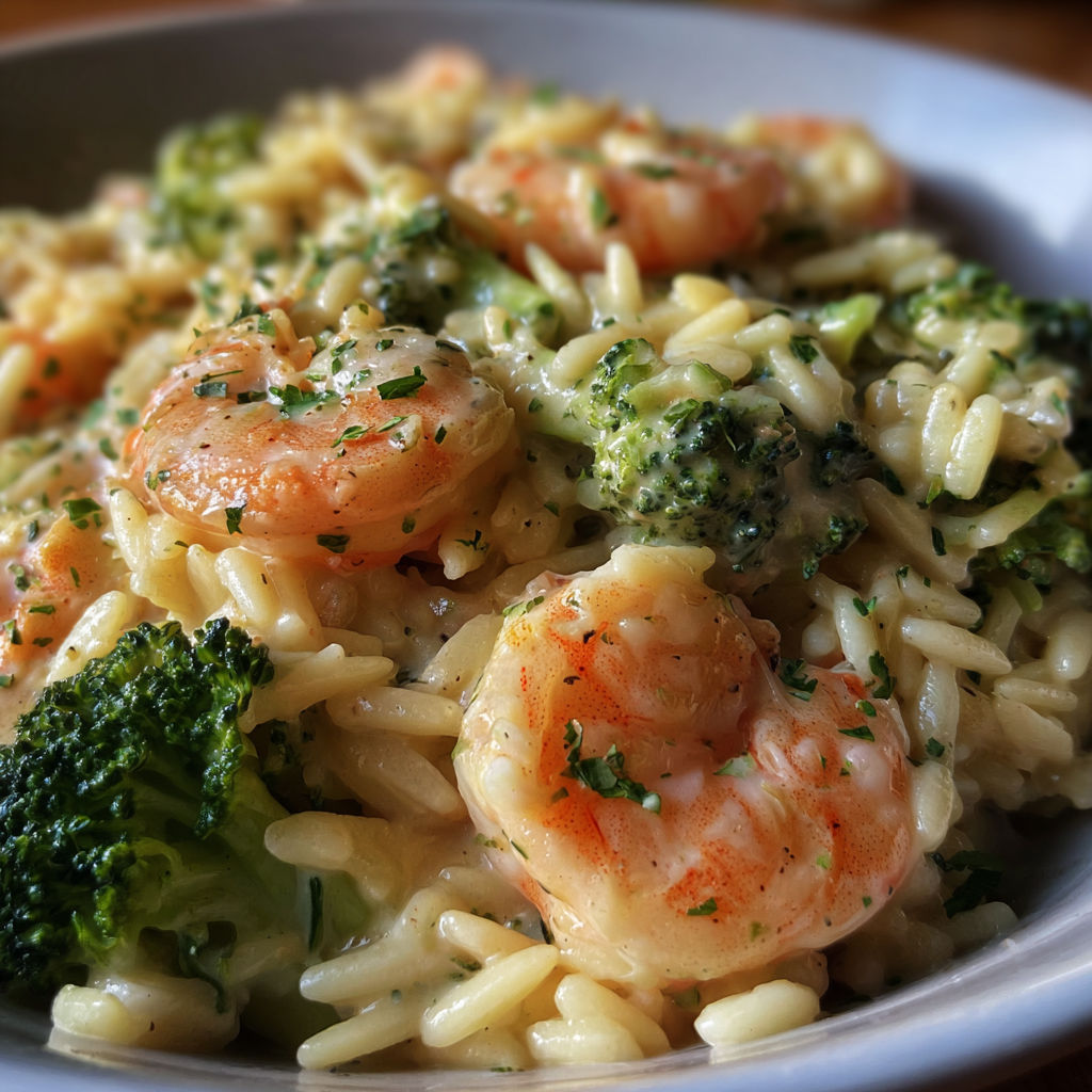 Creamy Orzo Shrimp Broccoli recipe