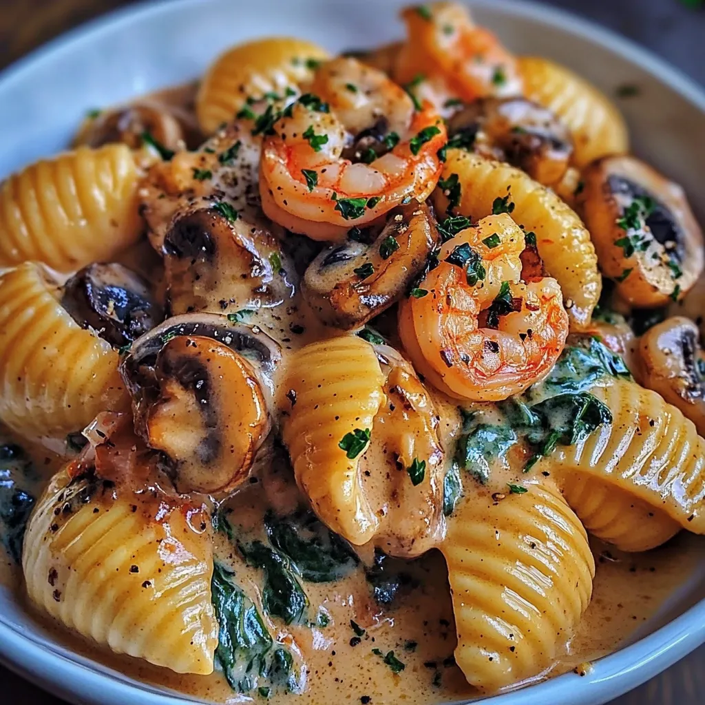 Creamy Spinach Mushroom Shrimp Shells recipe