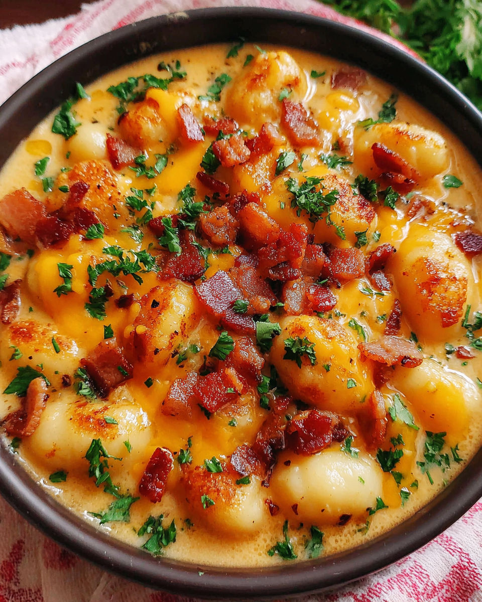 Creamy Turkey Bacon Cheddar Gnocchi recipe
