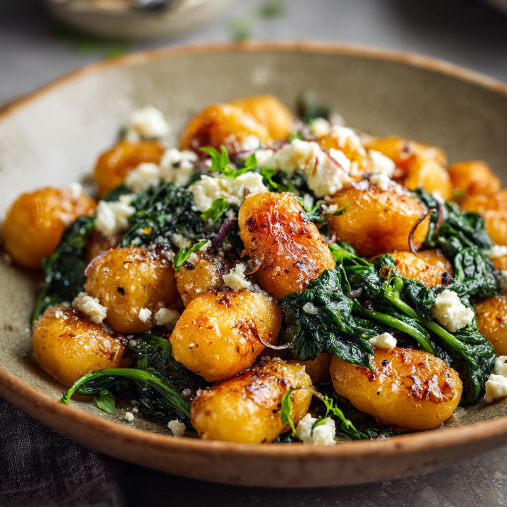 Crispy Gnocchi With Spinach Feta recipe