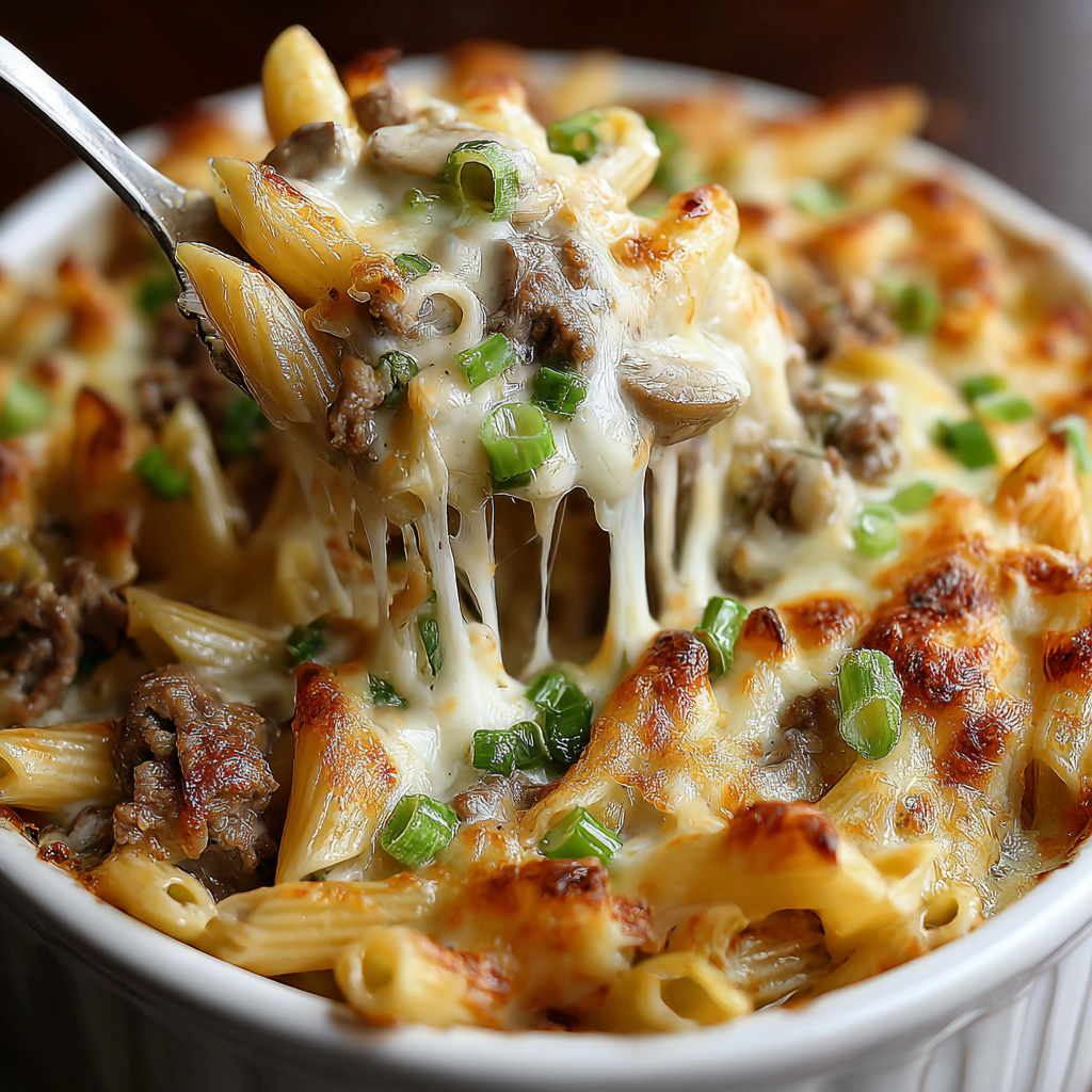 Crockpot Philly Cheesesteak Pasta recipe
