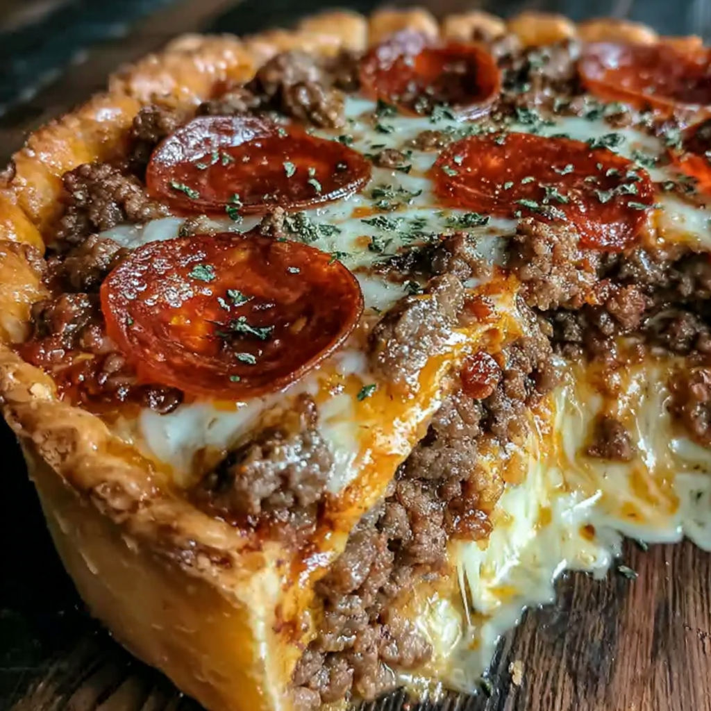 Deep Hamburger Beef Pepperoni Pie recipe