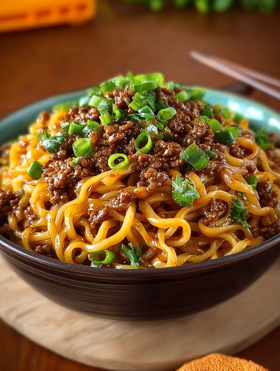 Mongolian Ground Beef Noodles recipe