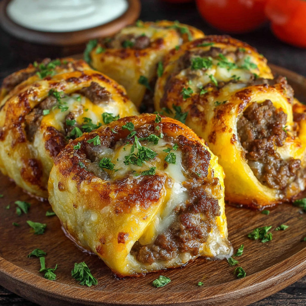 Garlic Butter Cheeseburger Rollups recipe