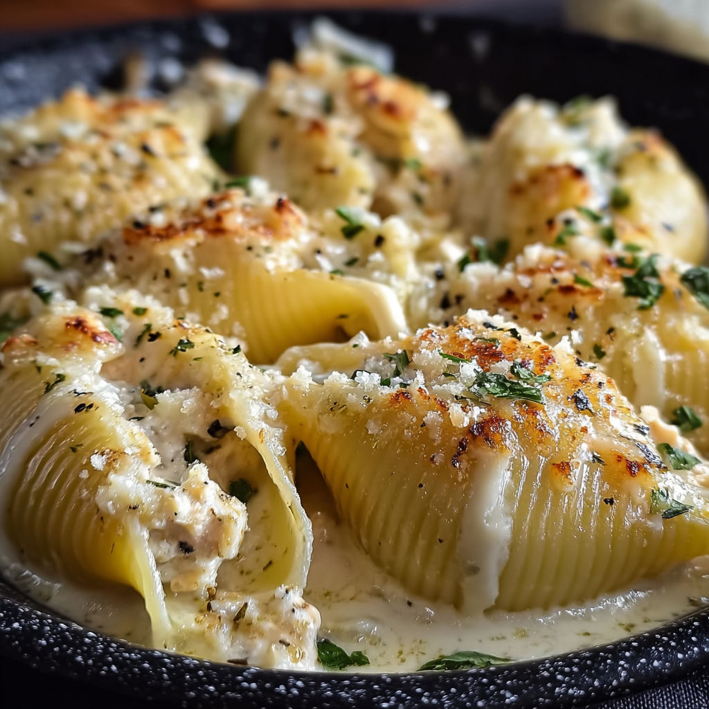 Garlic Butter Chicken Alfredo Shells recipe