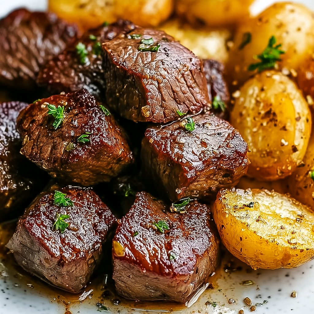 Garlic Butter Steak Bites Potatoes recipe
