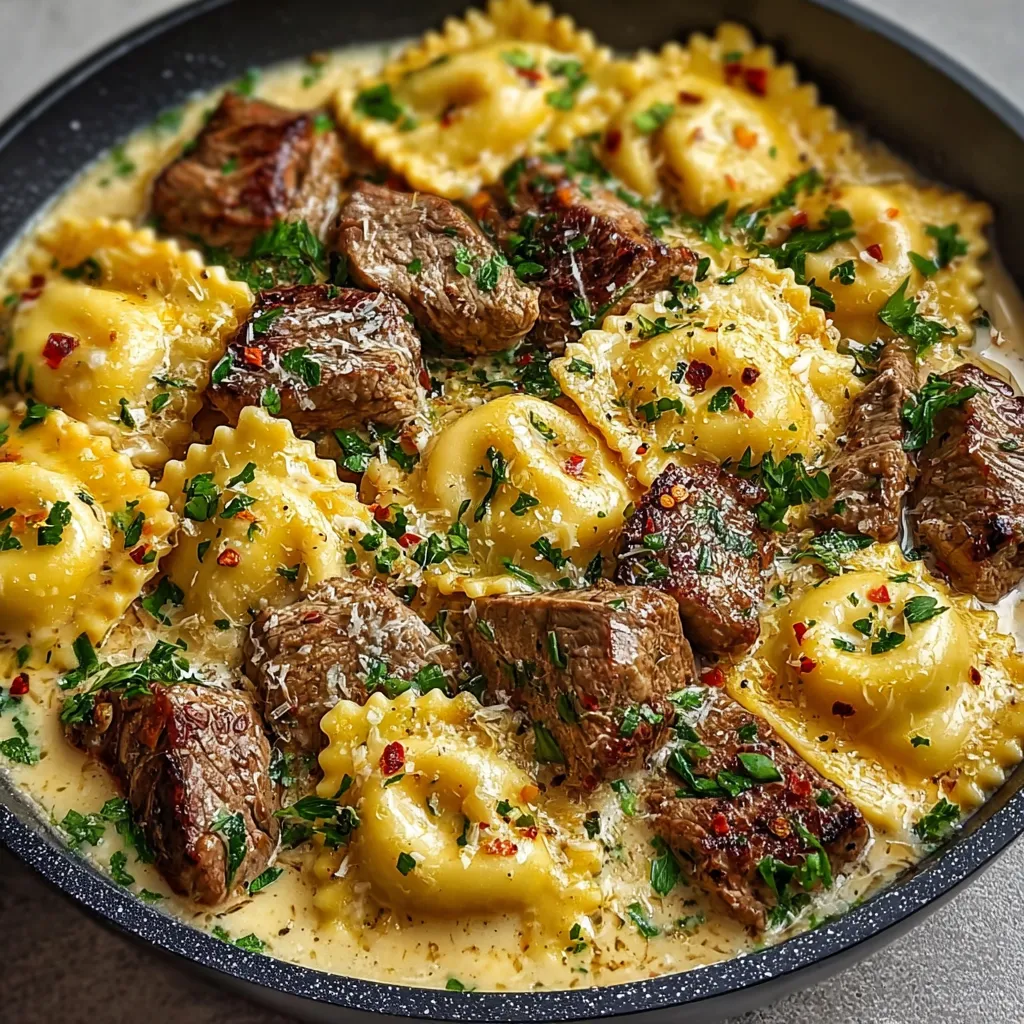 Garlic Butter Steak Cheese Ravioli recipe