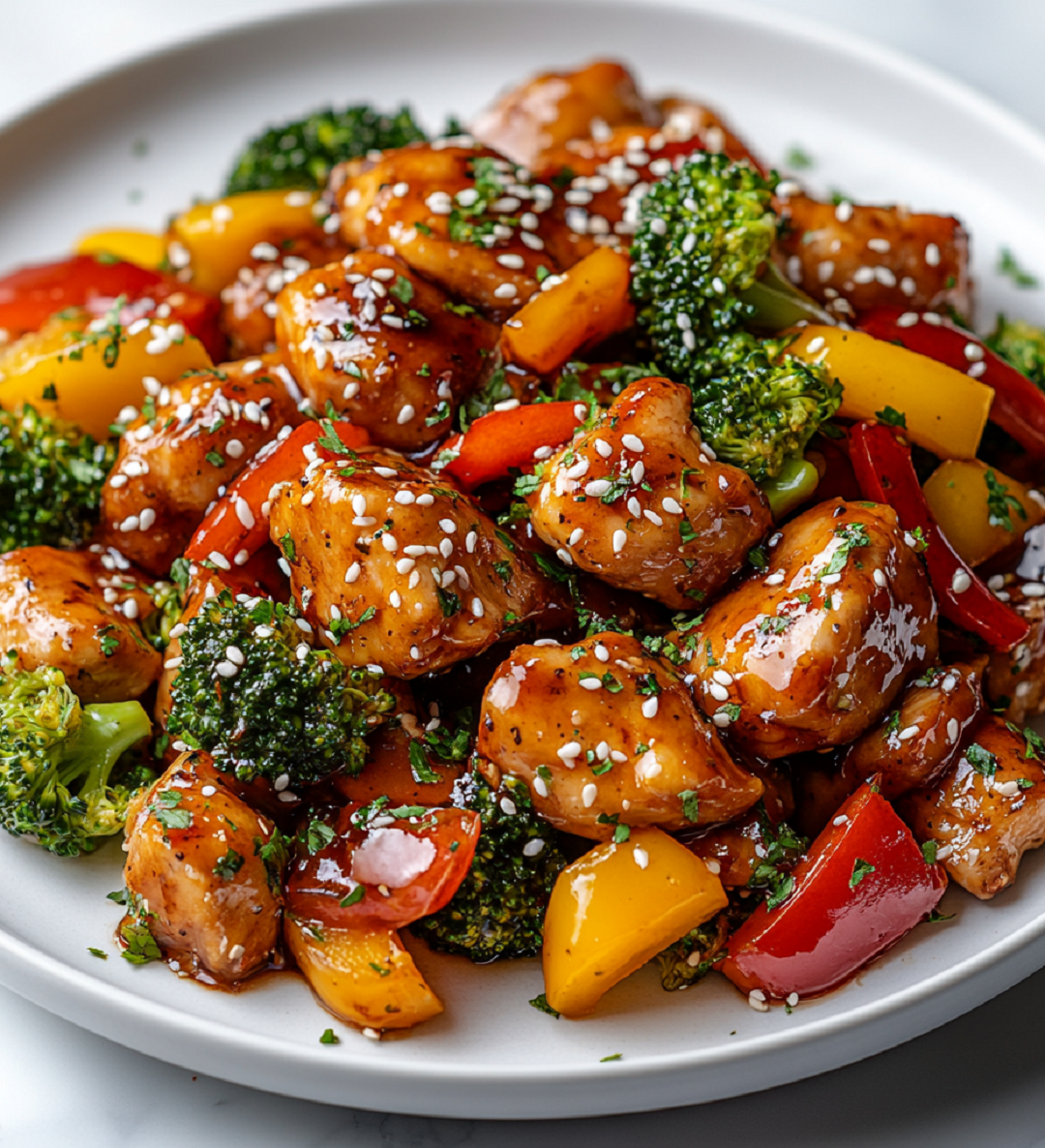 Garlic Sesame Chicken Sliced Peppers recipe
