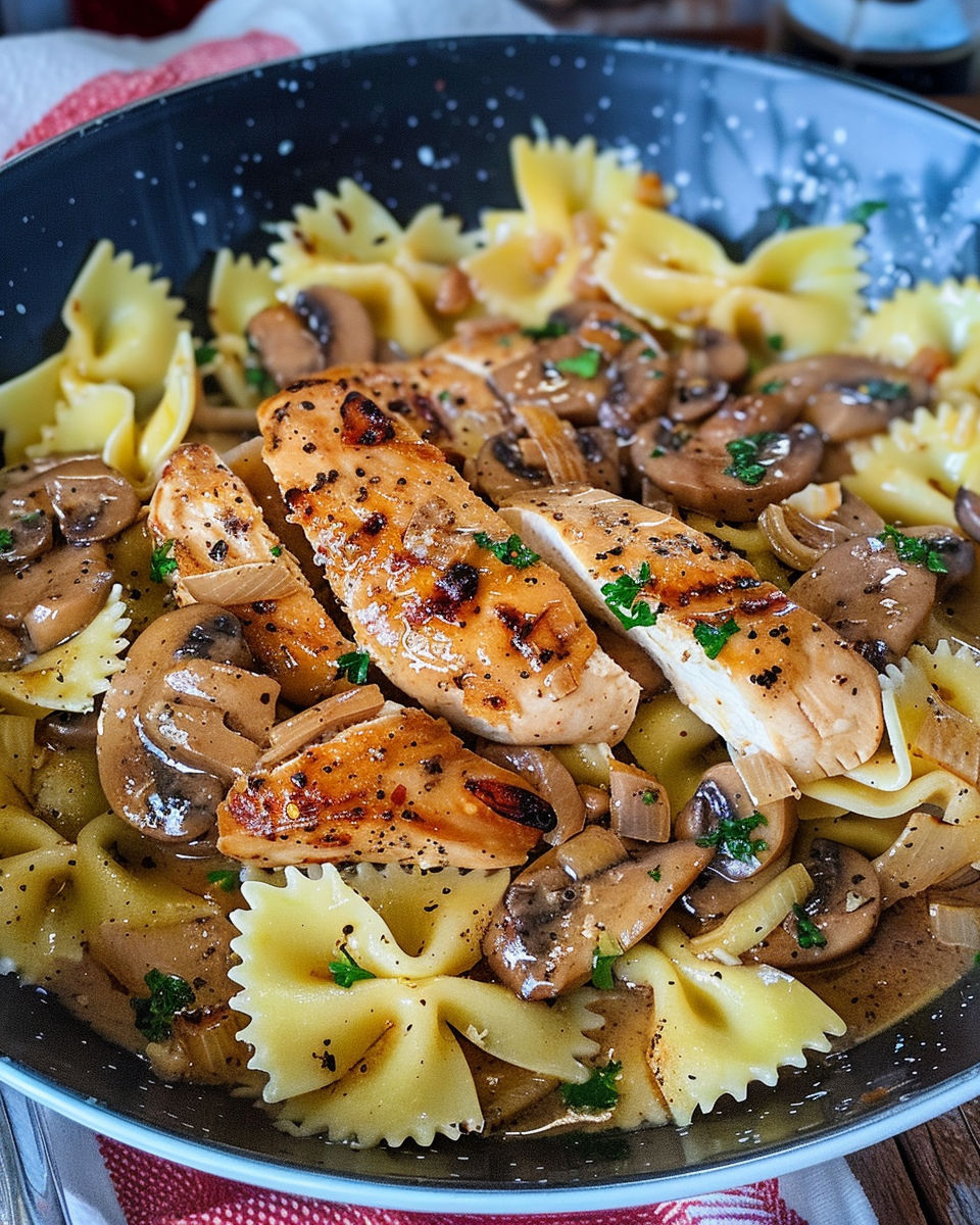 Grilled Chicken Marsala Farfalle recipe