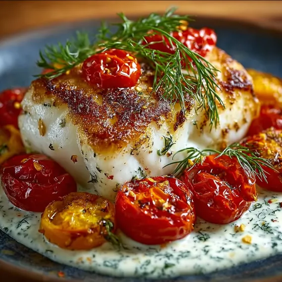 Grilled Cod Roasted Tomatoes Dill recipe