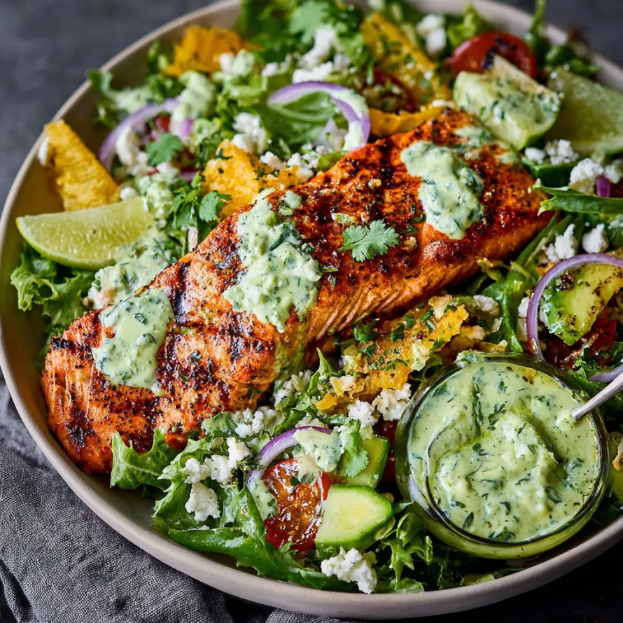 Grilled Salmon Cilantro Lime Salad recipe
