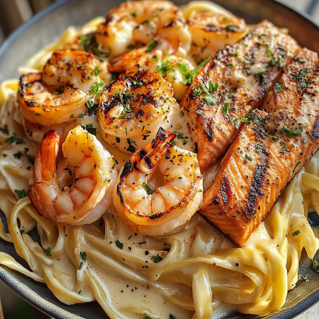 Salmon & Shrimp Alfredo recipe