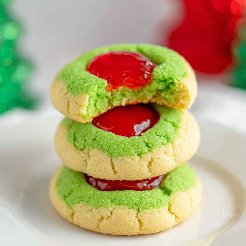 Grinch Style Thumbprint Cookies recipe