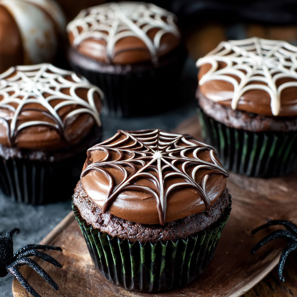 Halloween Spider Web Chocolate Cupcakes recipe