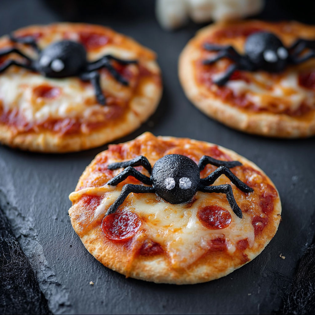 Mini Spider Pizzas Halloween recipe
