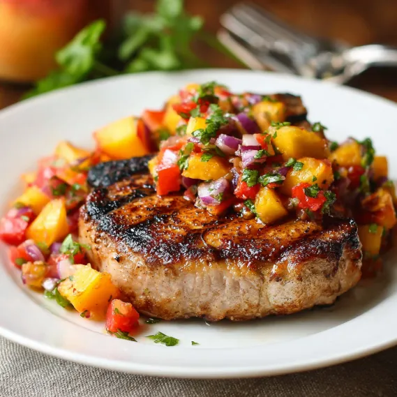 Easy Paleo Pork Chops Peach Salsa recipe