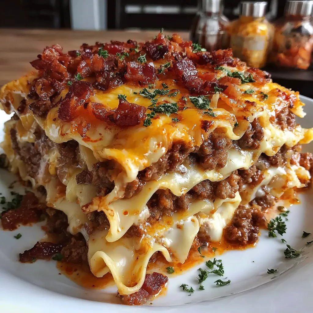 Parmesan Garlic Bacon Cheeseburger Lasagna recipe